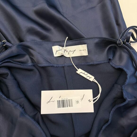NWT Petal & Pup Women's Satin Sheer Dress in Navy Size 6 Glam Party Bodycon - Picture 5 of 6